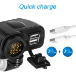 Priza USB x 2 si Voltmetru si termometru digital moto, led galben, culoare negru